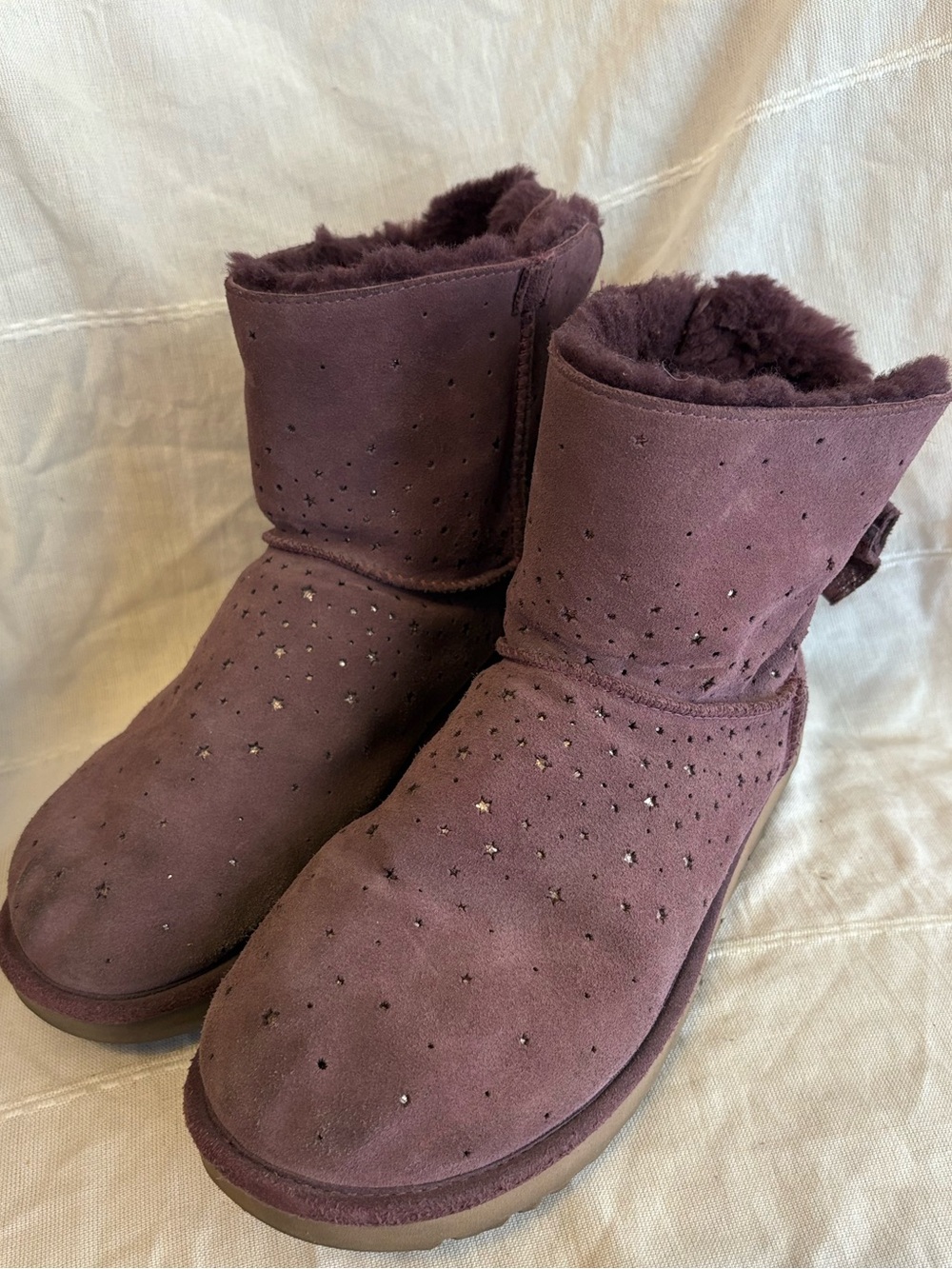 UGG Stargirl Bow Mini boots in a purple "Port" color